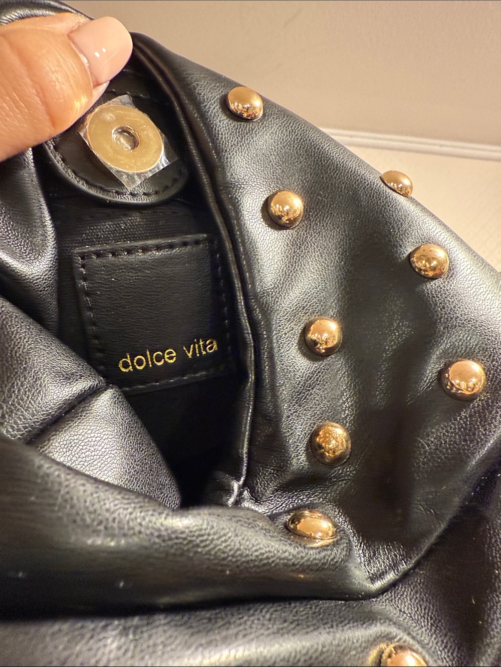 NWOT Dolce Vita Dahlia Studded Hobo HandBag Black Stella with Gold Accents - Picture 7 of 10